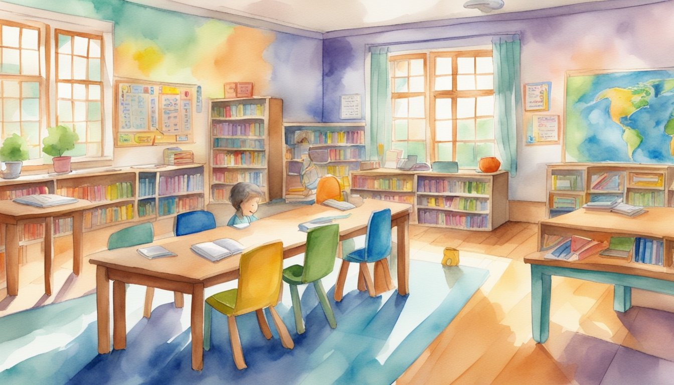 A colorful classroom with dyslexia-friendly reading materials and interactive learning tools.</p><p>Bright, inviting space with diverse representation in characters and stories