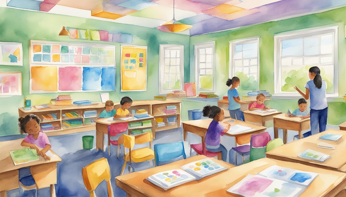 A bright, welcoming classroom with colorful math materials and engaging learning tools.</p><p>The room is filled with happy, focused students receiving personalized tutoring from knowledgeable instructors