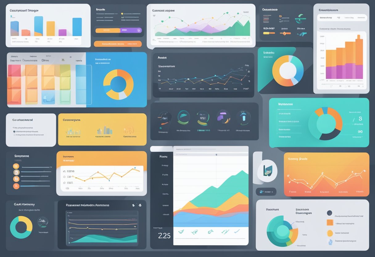 A computer screen displaying a dashboard with various graphs and charts, alongside a list of product mentions from different sources