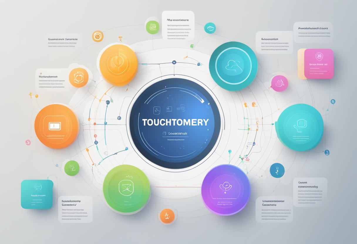 A sleek, modern interface displaying various touchpoints along the customer journey, with automation tools seamlessly integrated at each stage