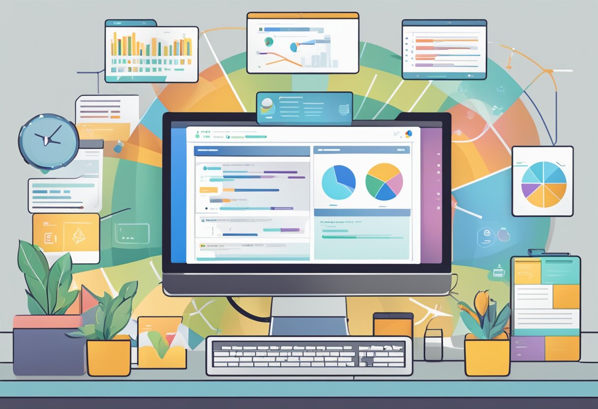 A computer screen displays a variety of personalized engagement strategies, with automation tools and data visualizations in the background