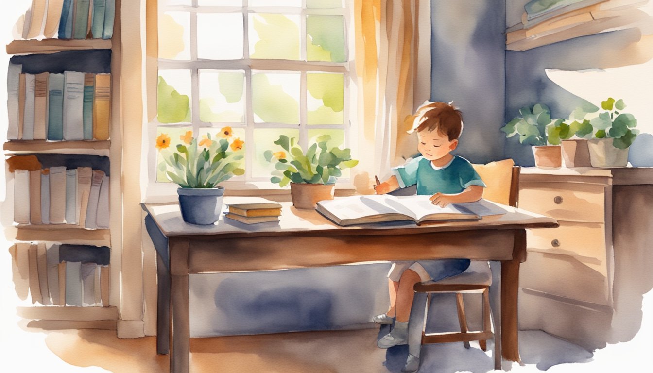 A cozy home with a child's desk and books.</p><p>A parent nearby offering support.</p><p>A calendar with achievable goals.</p><p>Bright, natural light streaming in