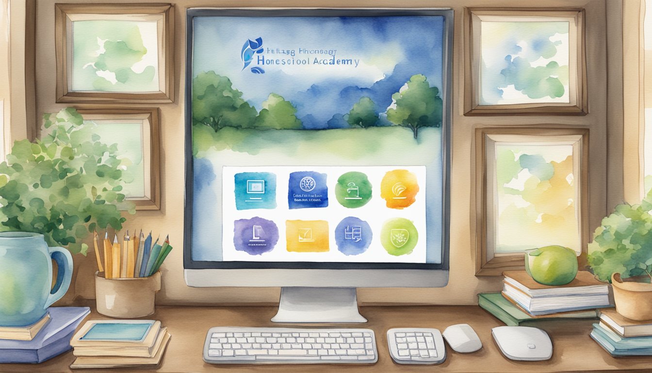 A computer screen displaying the Heritage Homeschool Academy logo with 7 online homeschool programs for gifted students listed below