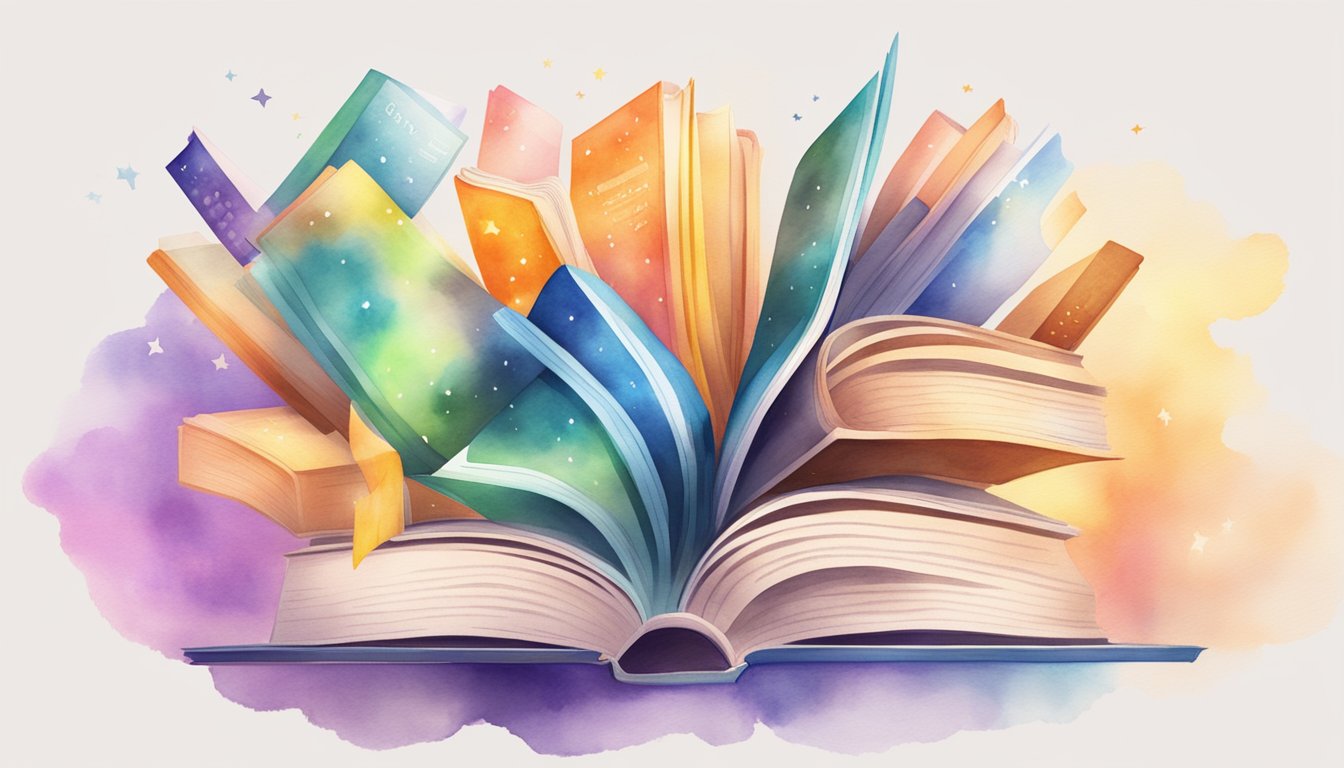 A diverse group of colorful, animated books float in the air, surrounded by glowing light.</p><p>Each book is labeled with a different reading app name