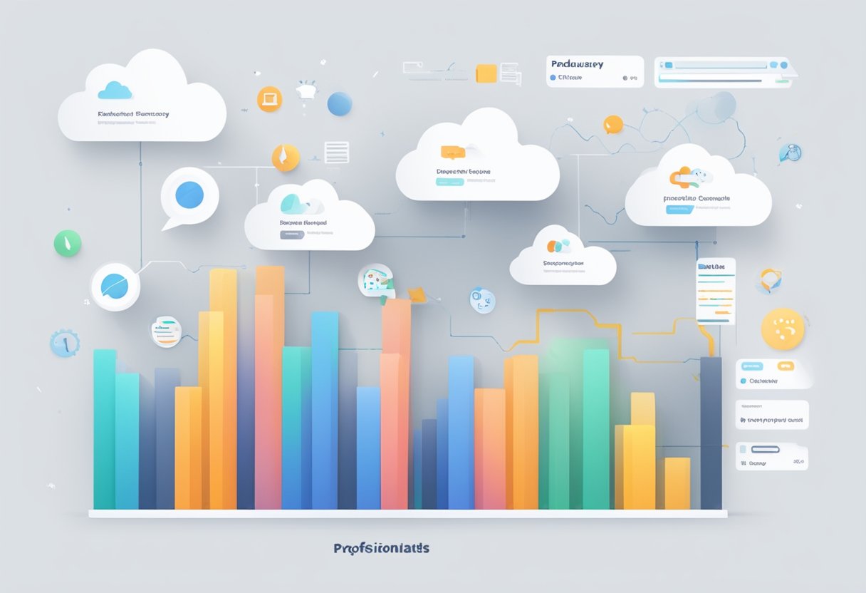 A graph displaying product discussion frequency over time. Keyword clouds highlight popular topics. Charts show correlation with sales data