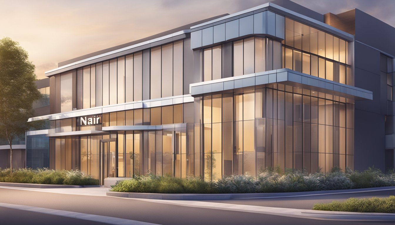 A modern medical clinic with a prominent sign reading "Nair Cardiac & Medical Centre - Cardiology Clinic Review." The building features a clean, professional exterior with large windows and a welcoming entrance
