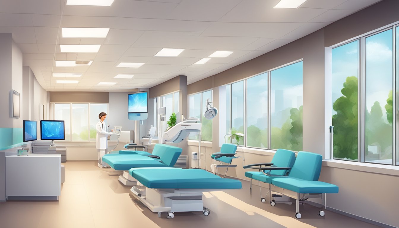 A modern cardiology clinic with state-of-the-art equipment and comfortable waiting areas. Staff provide expert medical services to patients