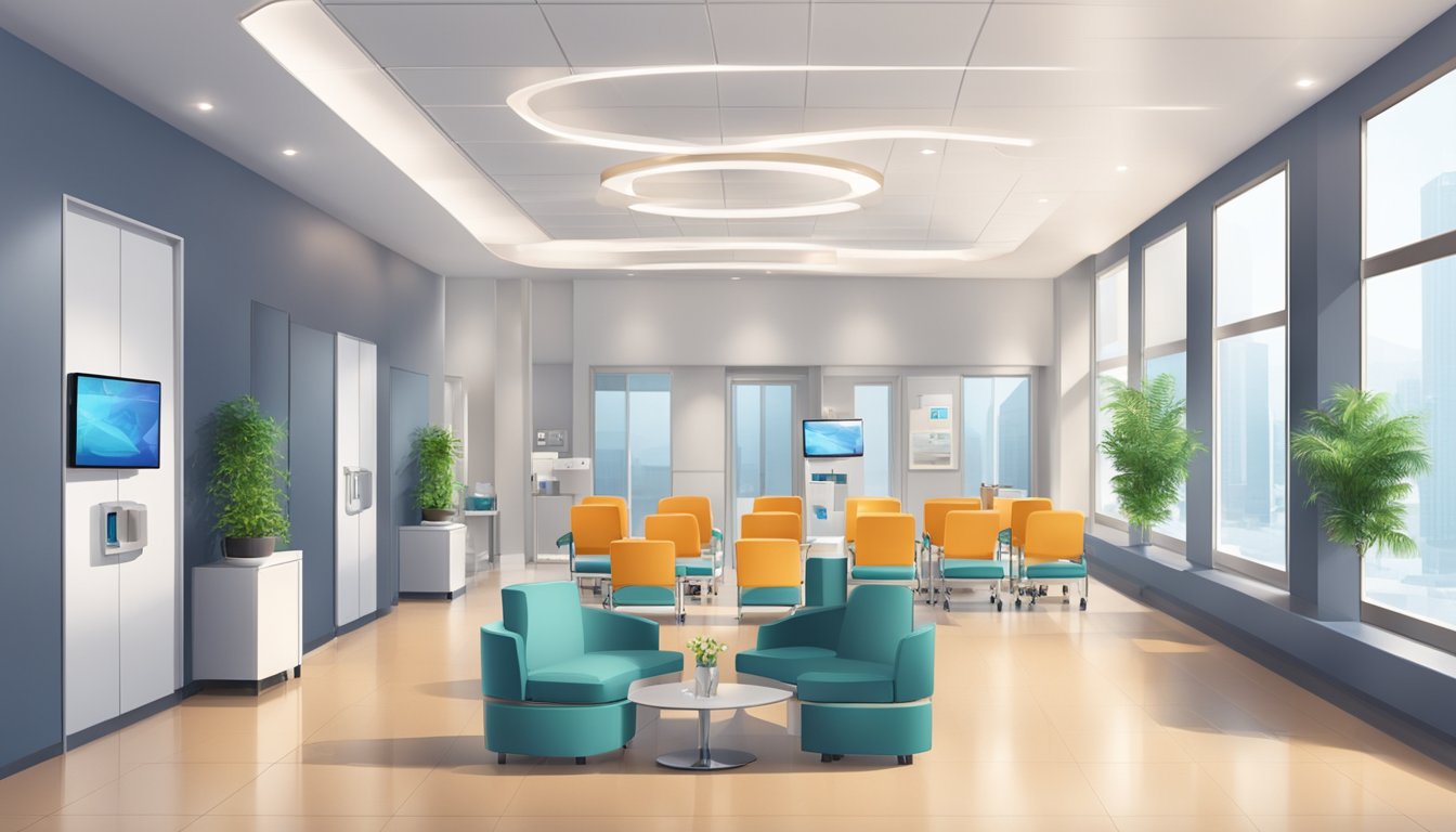 A modern, spacious cardiology clinic with comfortable waiting area, state-of-the-art medical equipment, and friendly staff