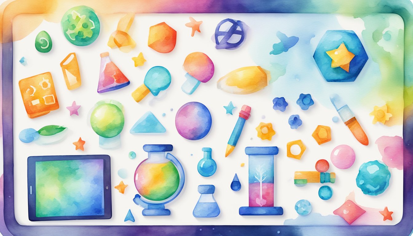 Bright, colorful icons of various science topics fill the screen of a tablet.</p><p>A playful and engaging design makes learning fun and accessible for all ages