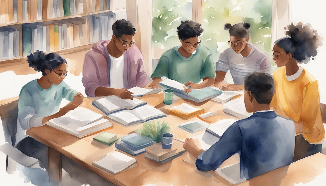 A group of students gather around a table, books and study materials spread out.</p><p>They engage in lively discussion, exchanging tips and strategies for acing college entrance exams