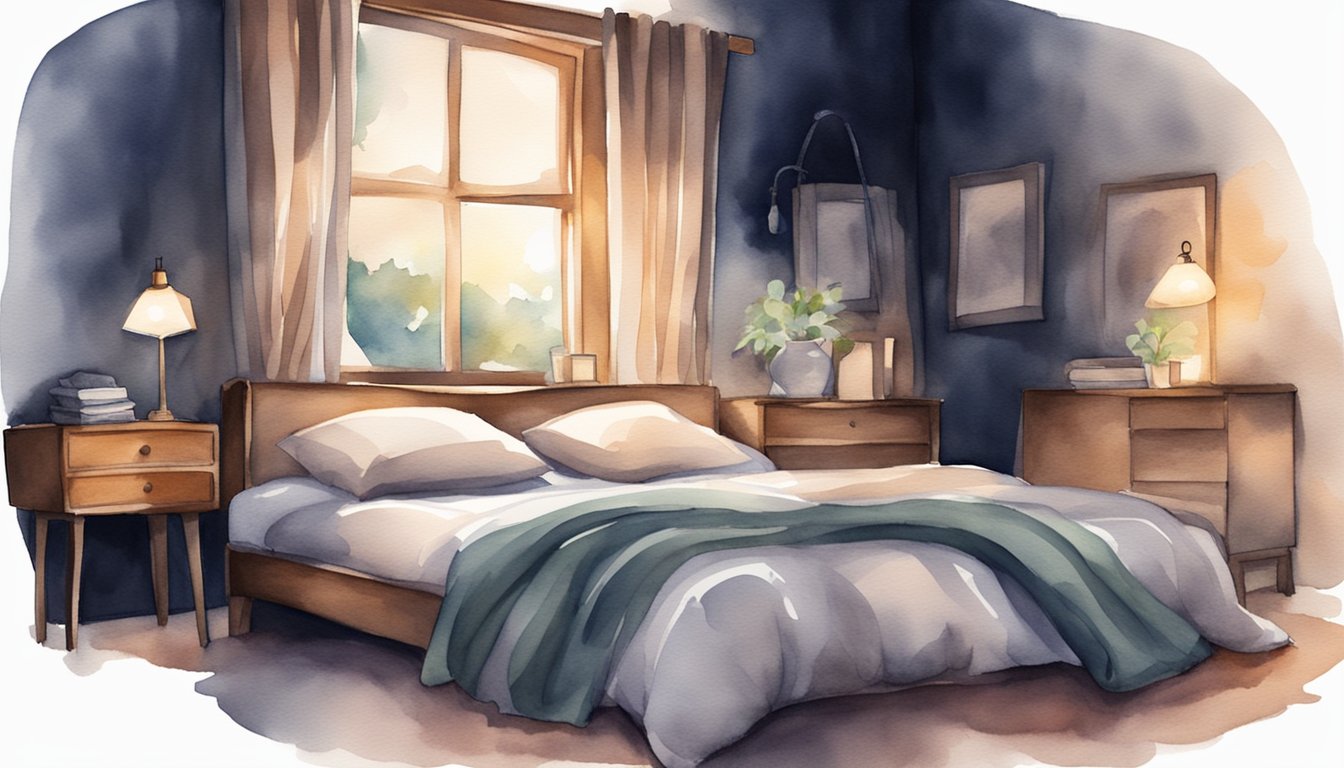 A cozy bed with a soft pillow and warm blanket.</p><p>A clock showing a reasonable bedtime.</p><p>A serene, dark room with curtains drawn