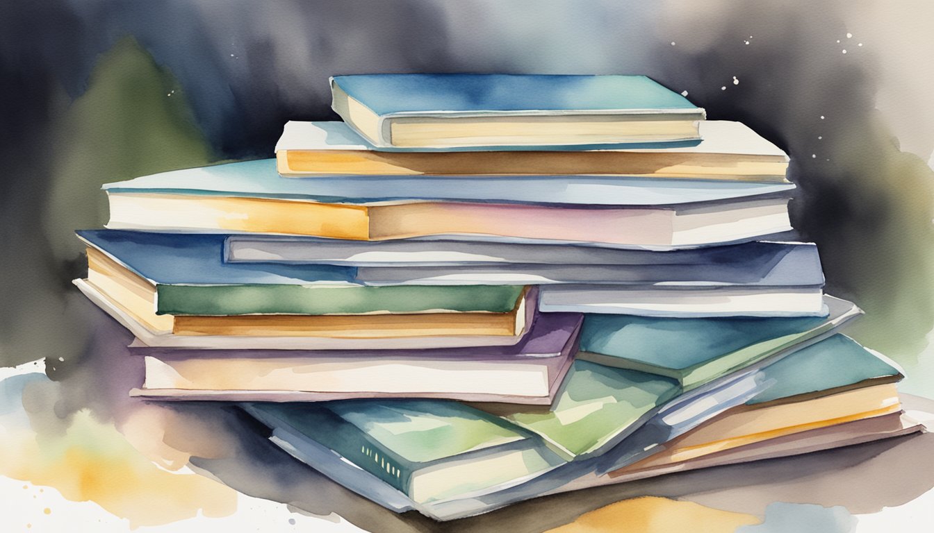 A stack of SAT prep books surrounded by expert recommendations