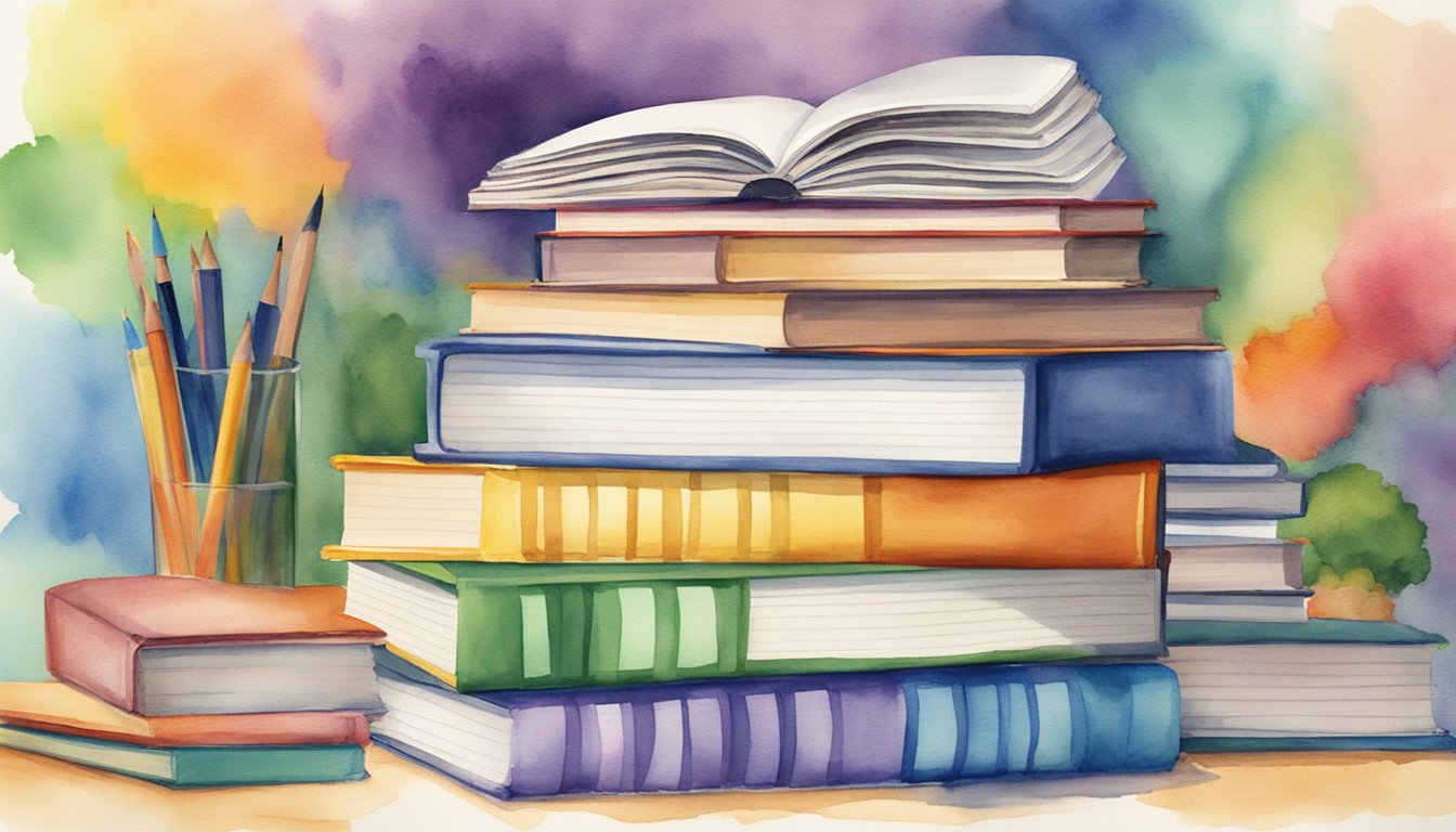 A stack of special education books, including "The Complete IEP Guide" by Lawrence M. Siegel, surrounded by colorful resource materials