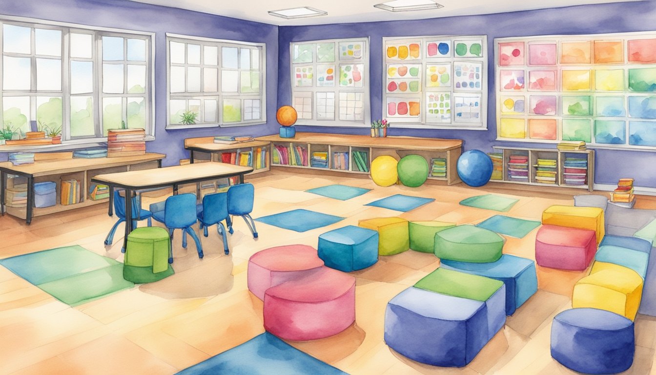 A colorful, organized classroom with flexible seating, visual schedules, and clear instructions.</p><p>Fidget tools and sensory-friendly materials are readily available