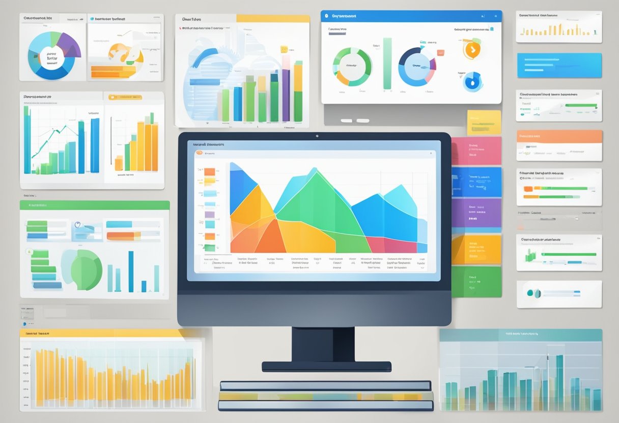 A computer screen displaying analytics data with product placement suggestions. Graphs and charts show automated tools at work