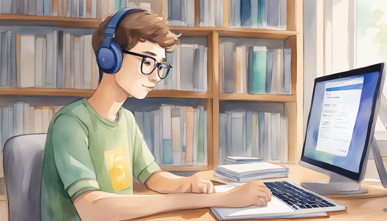 A high school student sits at a desk, surrounded by textbooks and a laptop.</p><p>The screen displays the Coursera logo and the words "6 Best E-Learning Platforms for High School Students."