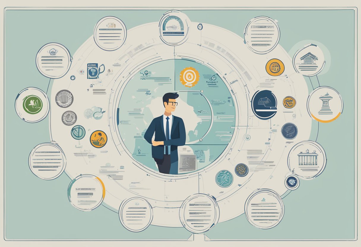 A person presenting a portfolio of qualifications and certifications, with logos of reputable institutions and industry affiliations displayed prominently