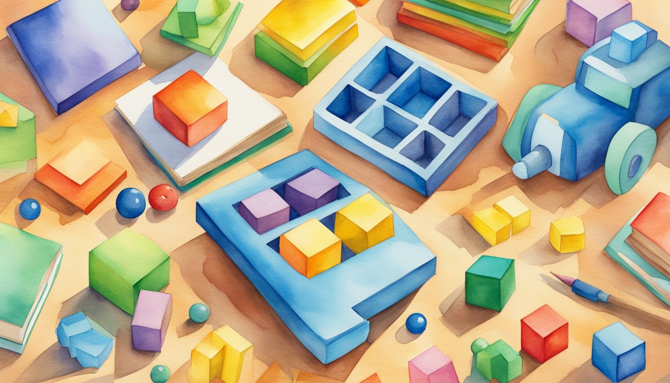 Colorful educational toys scattered on a bright, clean floor.</p><p>A puzzle, building blocks, and books are arranged to show fun and interactive learning