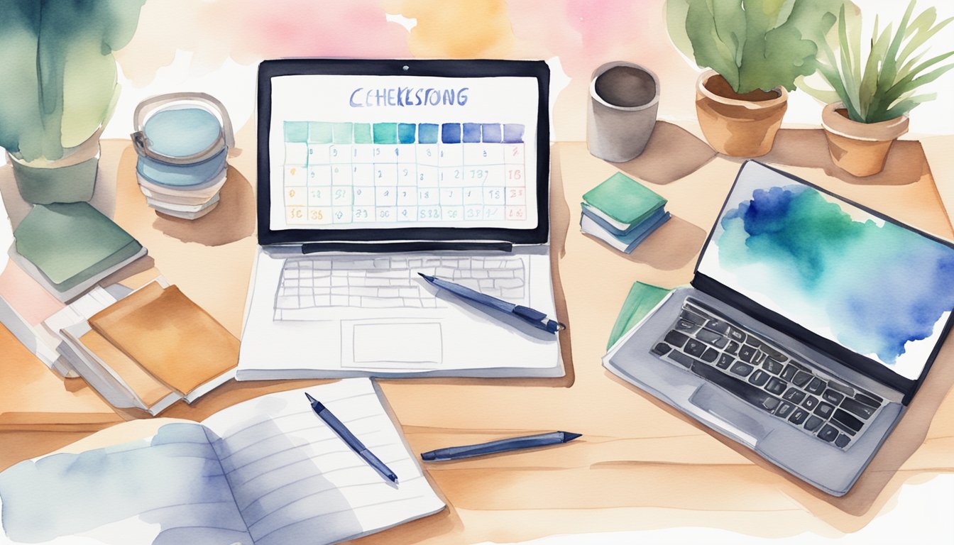 A desk with a laptop, notebook, and pen.</p><p>A calendar with course options and a scale symbolizing balance.</p><p>A checklist of tips for choosing college courses