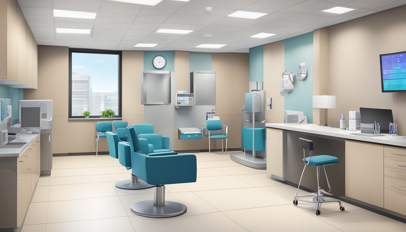 The cardiology clinic features modern facilities and equipment. A reception area, consultation rooms, and diagnostic tools are available for patient care