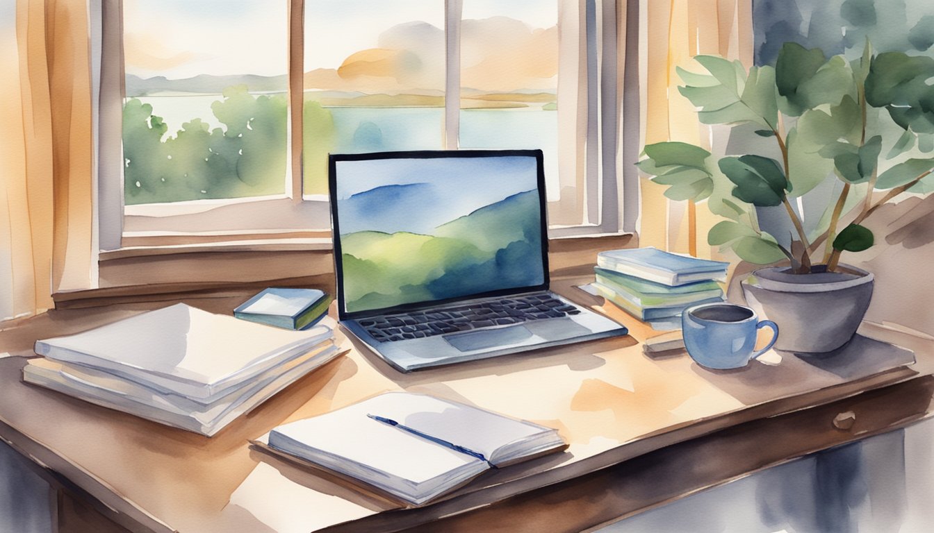 A desk with open books, a laptop, and a notepad.</p><p>A timer set for a test.</p><p>A quiet room with a window and a view