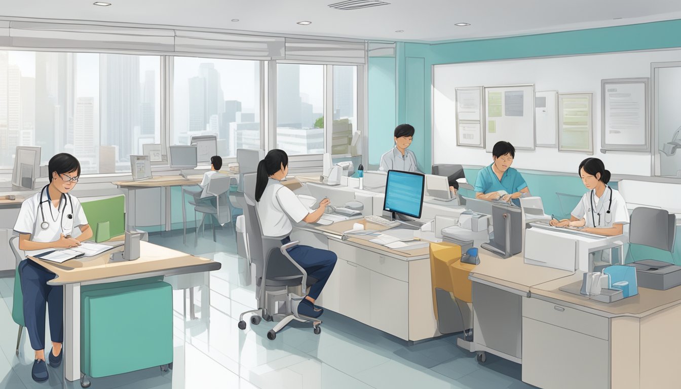 Patients writing reviews for Charles Toh Clinic Pte Ltd, a cardiology clinic. Positive feedback depicted in the scene