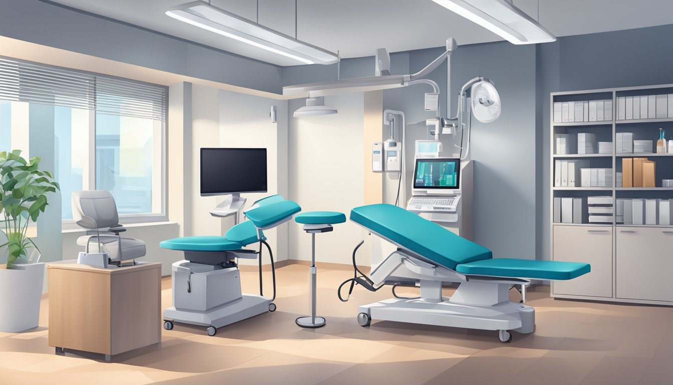 A modern, well-lit cardiology clinic with comfortable seating, medical equipment, and friendly staff