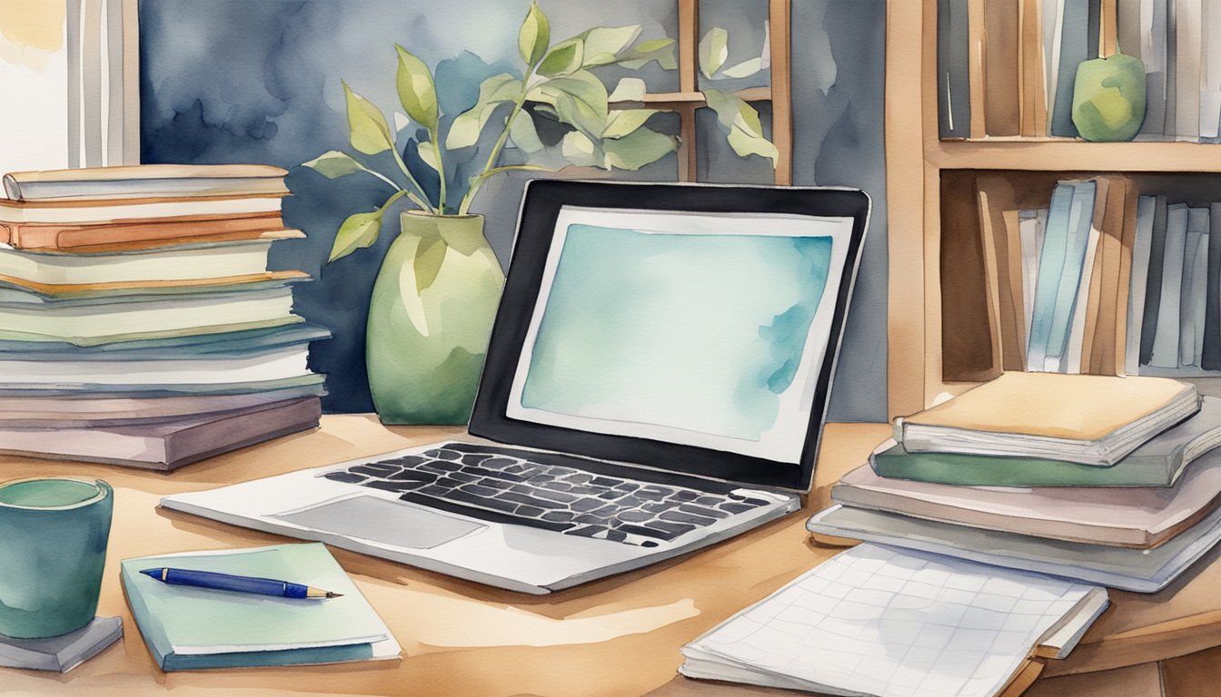 A cluttered desk with a laptop, textbooks, and a planner.</p><p>A clock on the wall shows both work and homeschooling hours.</p><p>A stressed expression can be seen on a faceless figure in the background