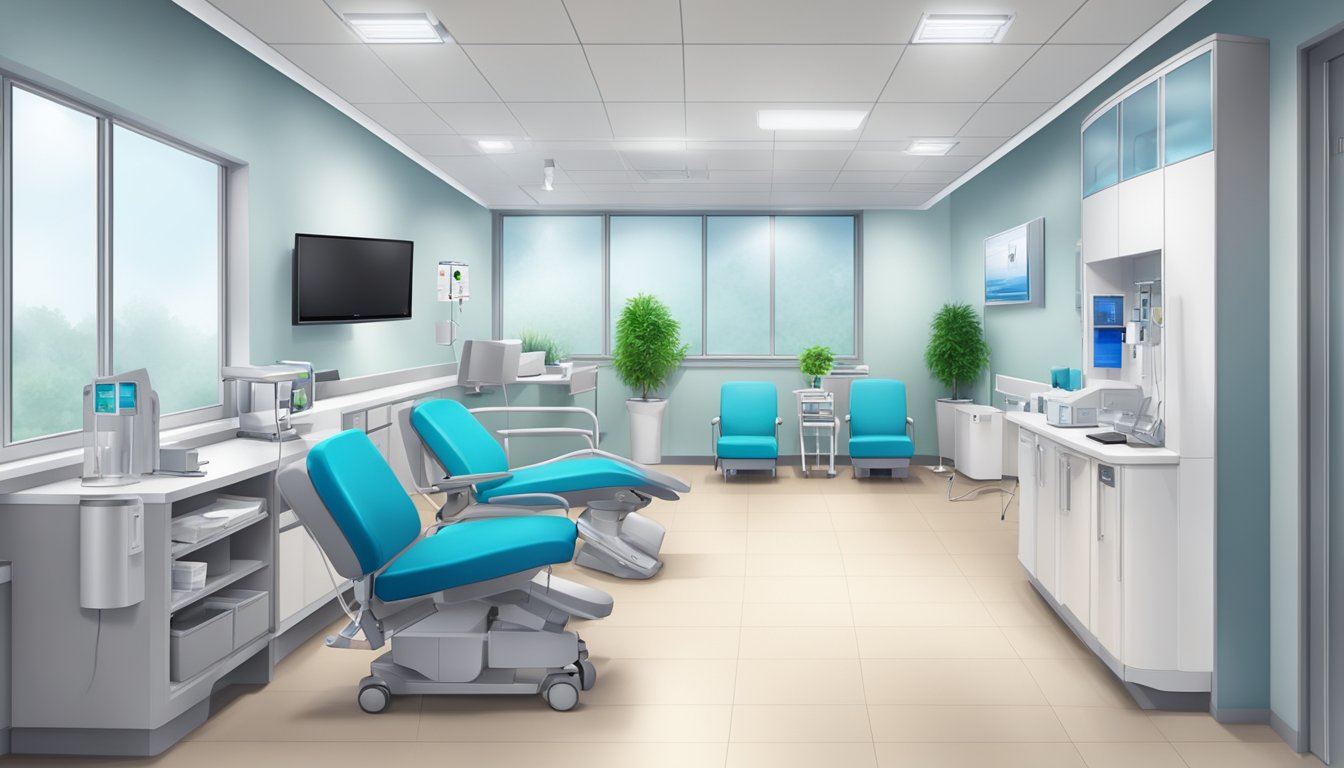 A modern, well-equipped cardiology clinic with a welcoming reception area, comfortable patient rooms, and state-of-the-art medical equipment