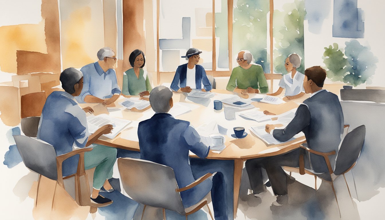 A group of individuals gathered around a table, discussing and collaborating on various projects.</p><p>One person is seen taking the lead, guiding the conversation and delegating tasks to others