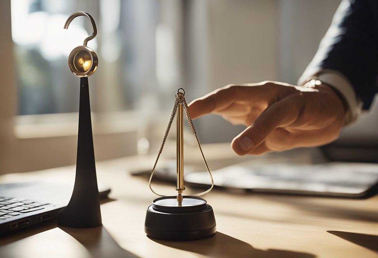 A person using a pendulum to detect energy fields in everyday settings, such as a home or workplace, for practical applications