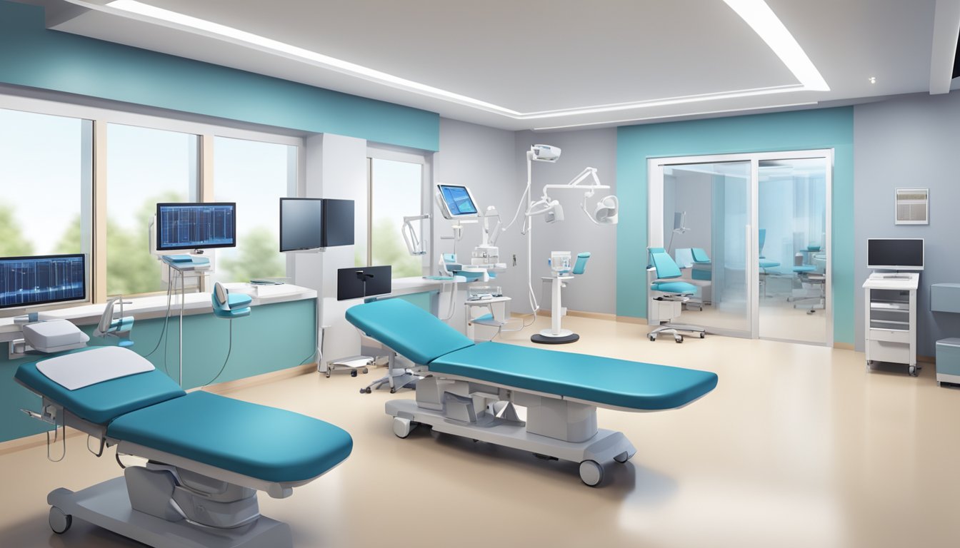 A modern cardiology clinic with sleek design, comfortable seating, and state-of-the-art medical equipment