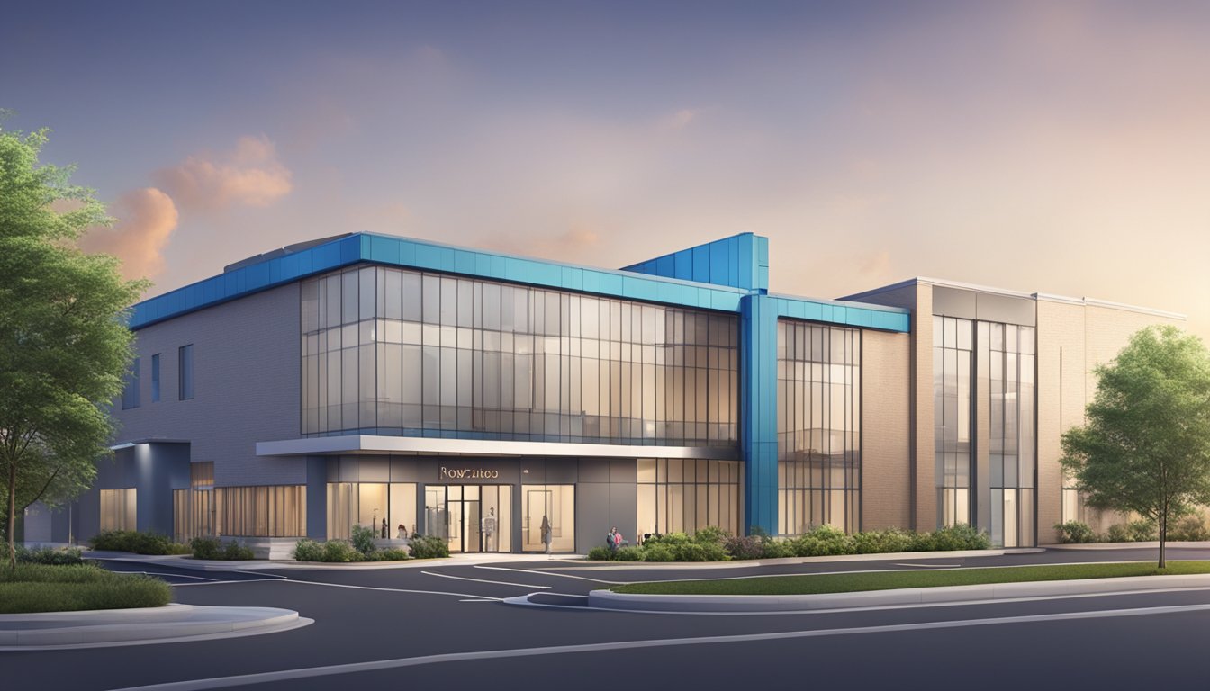 The exterior of Royal Healthcare's Cardiology Clinic, with the clinic name prominently displayed and a modern, professional building facade