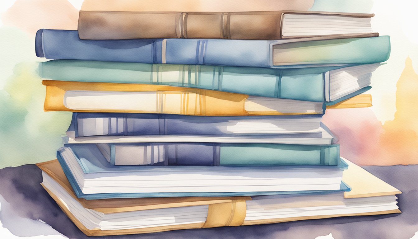 A stack of nursing research journals surrounded by professional development resources for nurses