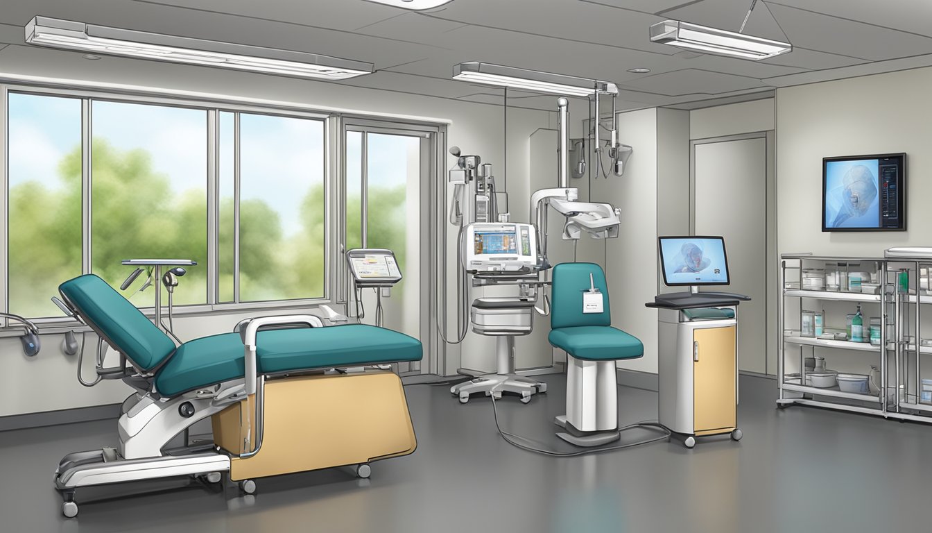 A modern cardiology clinic with Dr. Richard Ng's name and logo prominently displayed. Equipment and comfortable seating for patients