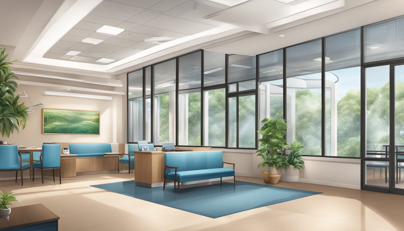 A modern, well-lit cardiology clinic with the name "Dr Yan Chee Hong Peter - Peter Yan Cardiology Clinic | SG Cardiologist" prominently displayed