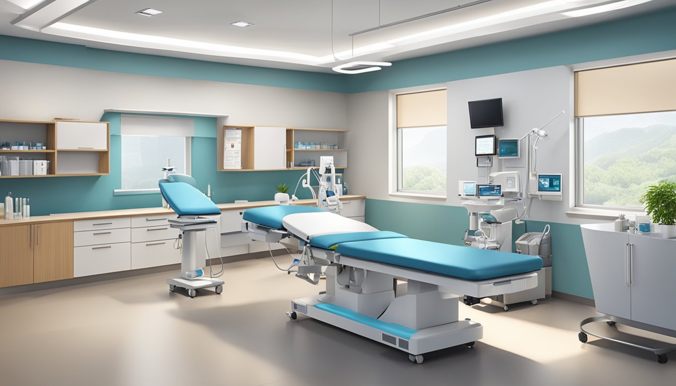 A modern, spacious cardiology clinic with state-of-the-art equipment and a calming atmosphere, welcoming patients seeking expert care from Dr. Yan Chee Hong Peter