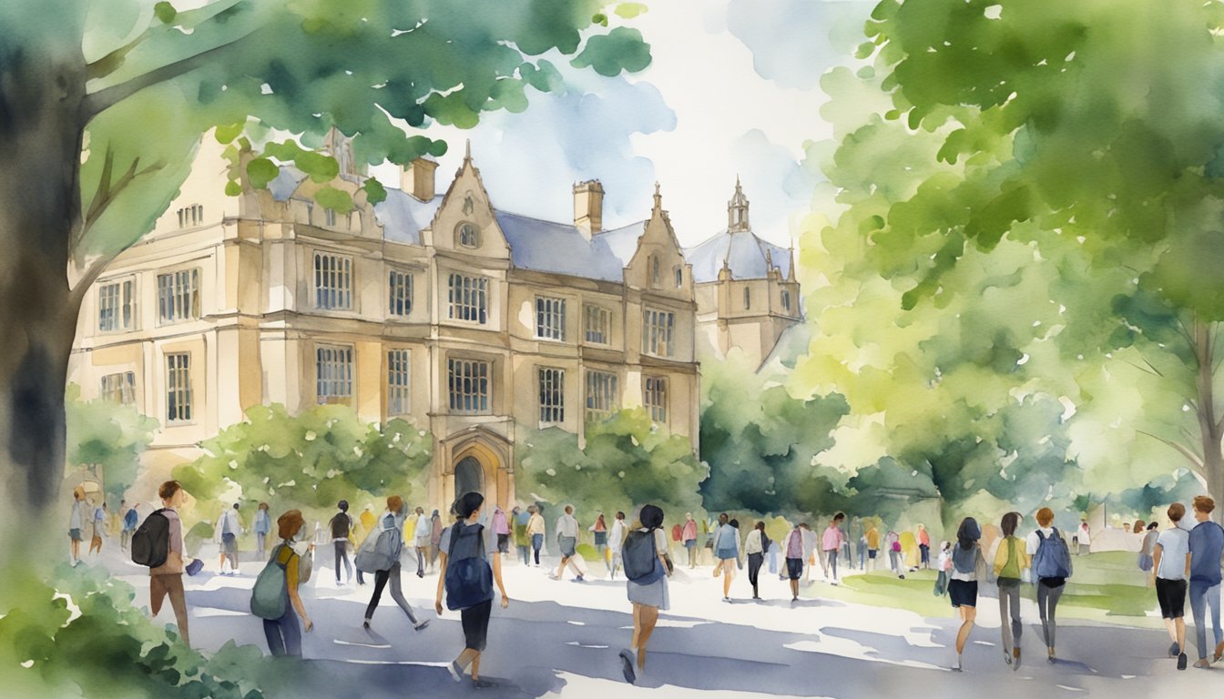 Oxford Brookes Summer School: a bustling campus with students from around the world, historic buildings, and vibrant greenery