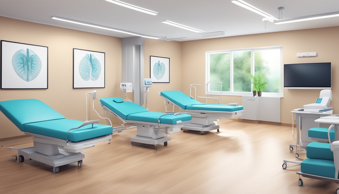 A modern, well-lit cardiology clinic with a professional and welcoming atmosphere. Clean and organized with medical equipment and comfortable seating for patients