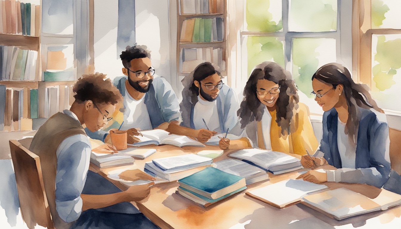 A group of students gather around a table, books and study materials spread out.</p><p>They engage in lively discussion, exchanging tips and strategies for acing the LSAT