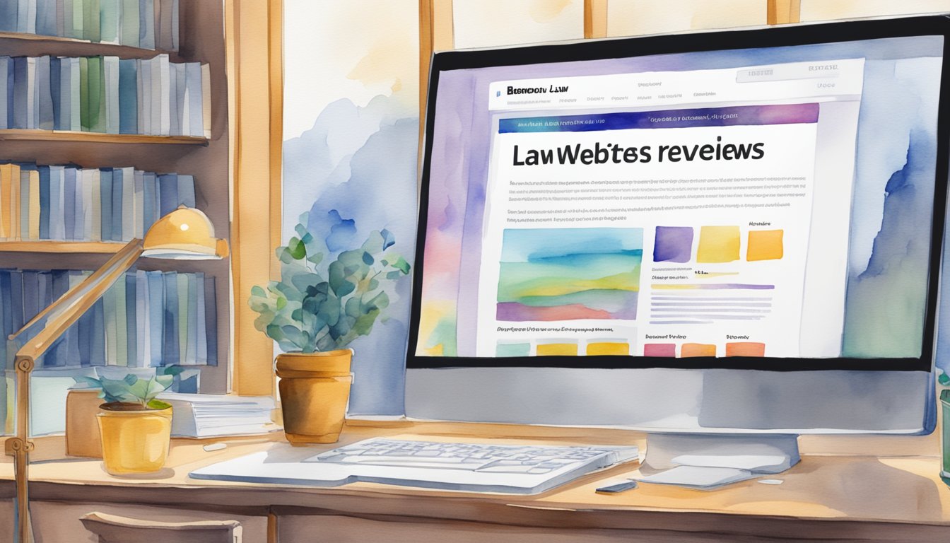 A computer screen displaying the Bloomberg Law website with a list of the 7 best websites for law school reviews and rankings