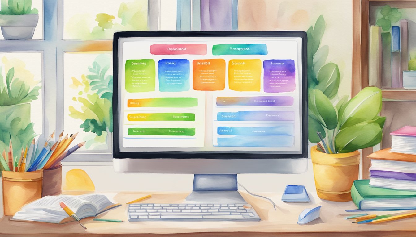 A computer screen displaying 7 colorful online homeschool program options for elementary students, with clear descriptions and easy navigation