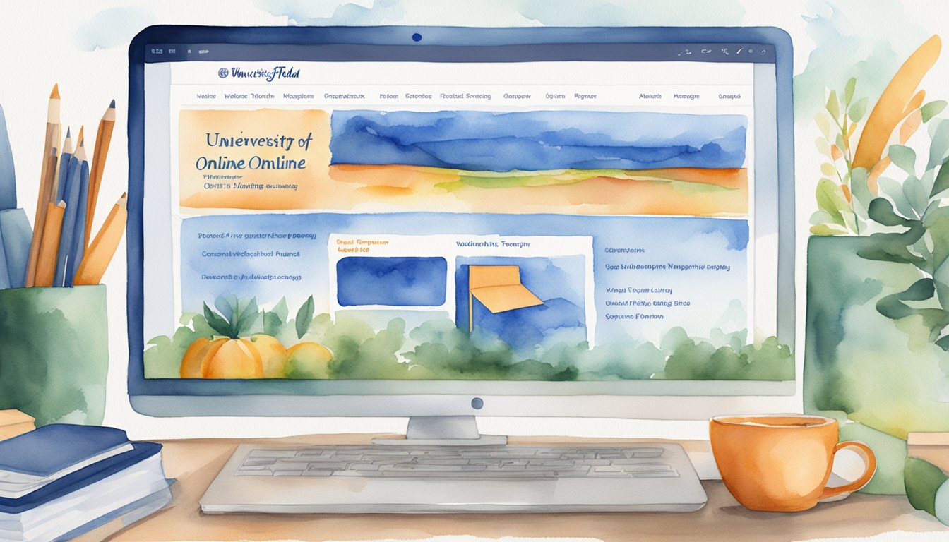 A computer screen displaying the University of Florida Online website with 7 degree programs listed for working adults