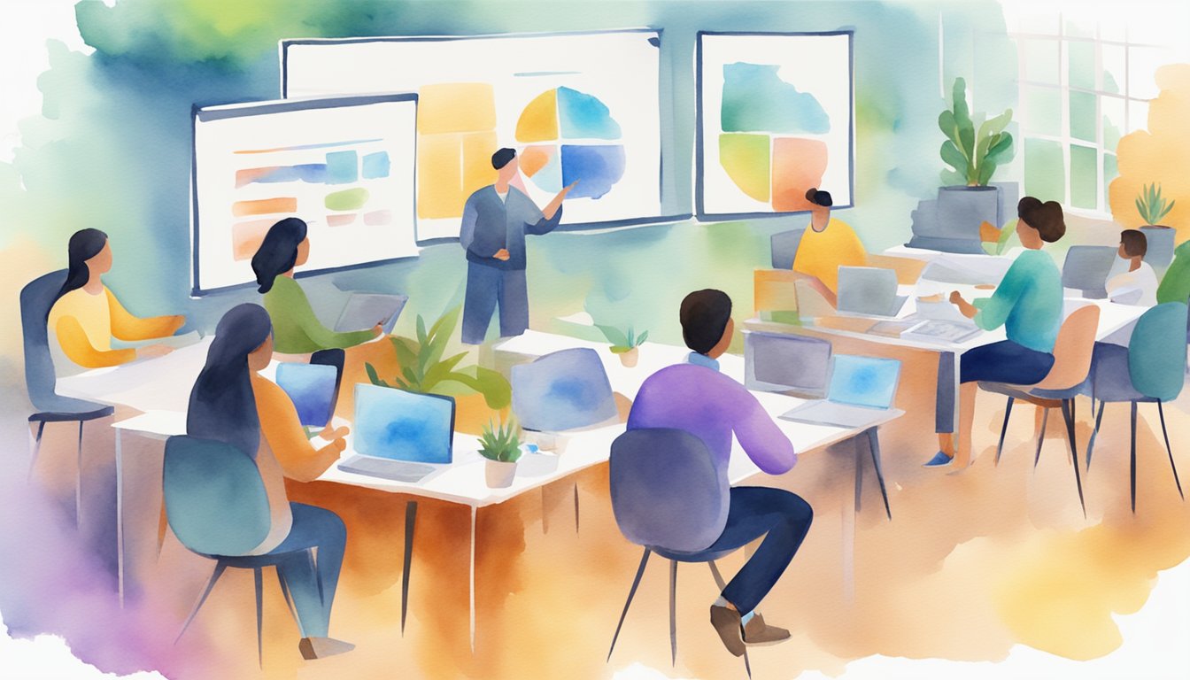 Educators engage in webinars, using digital tools effectively.</p><p>Learning and collaboration take place in a virtual environment