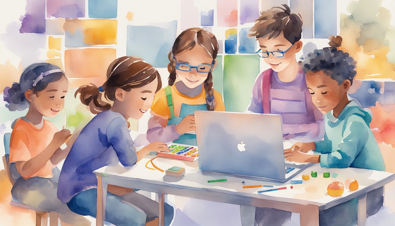 A group of kids gather around a computer, excitedly typing and problem-solving.</p><p>A colorful array of STEM materials and tools surround them, sparking their curiosity and creativity