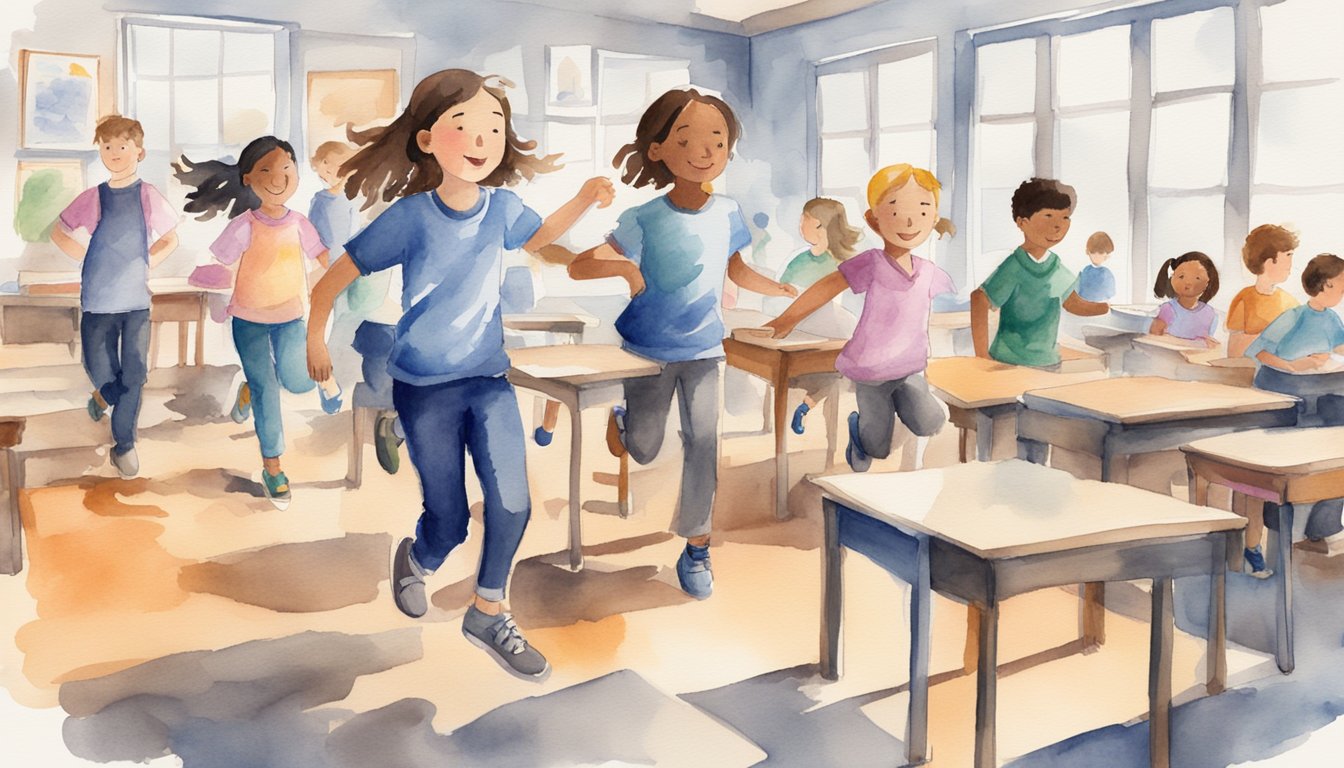 Students with ADHD taking movement breaks: jumping, stretching, and walking around the classroom.</p><p>Others using fidget toys and standing desks