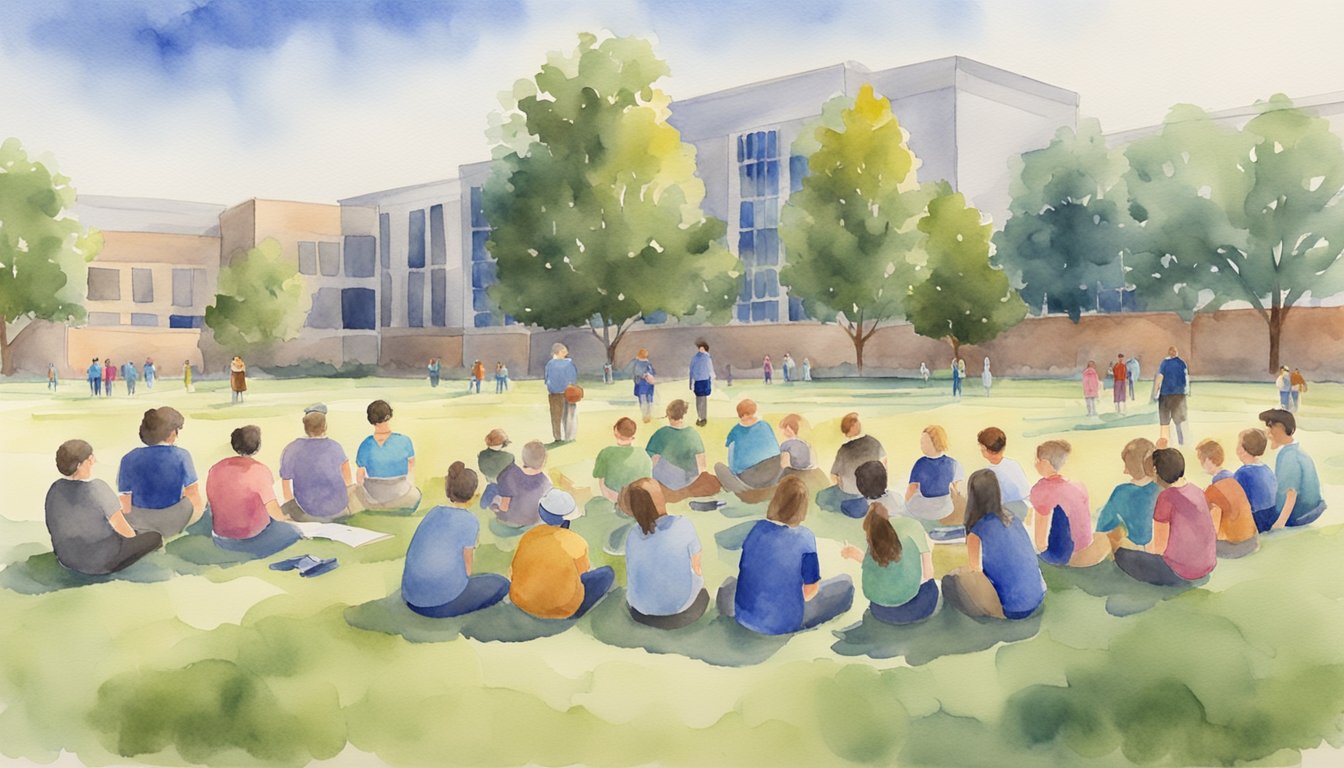 A group of students and instructors gather on the University of Kansas field for special education training.</p><p>The setting is lively and engaging, with a focus on practical learning