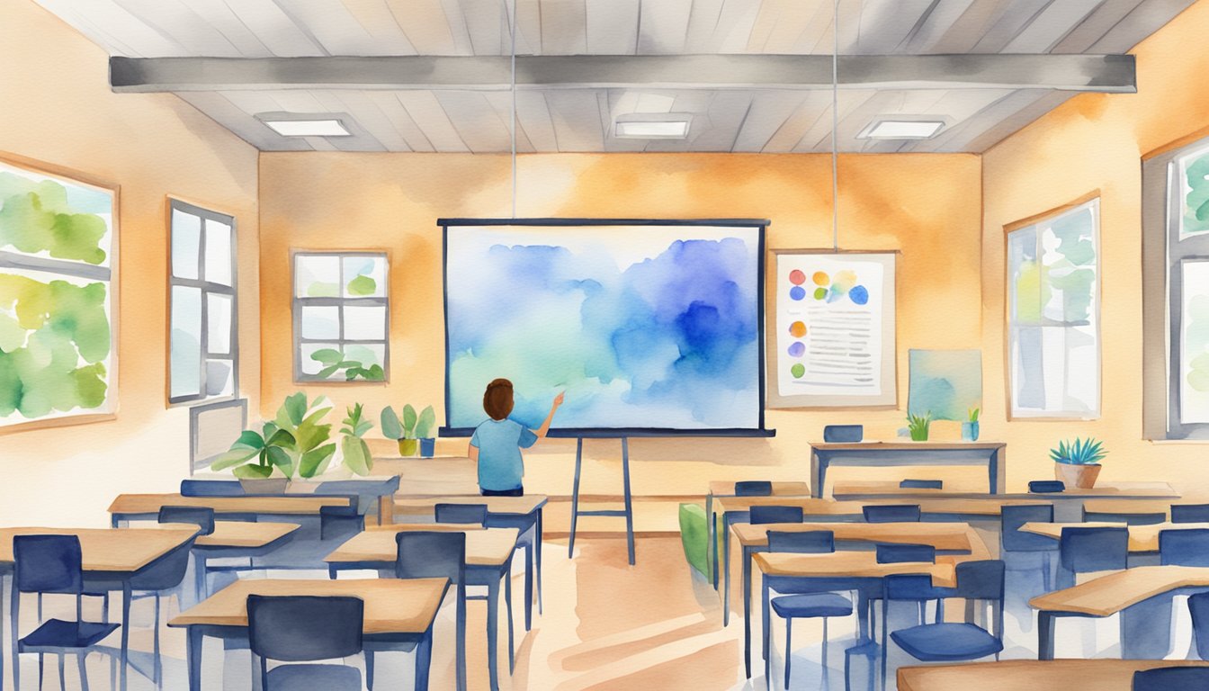 A virtual classroom with 8 teacher training programs for special education.</p><p>Multiple screens display interactive lessons and resources