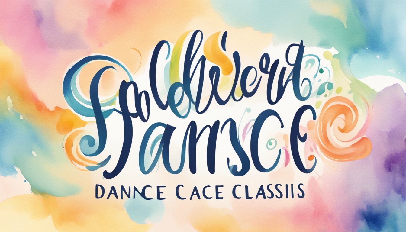 Children's dance class logo with colorful swirls and playful font.</p><p>Online class title and website name prominent