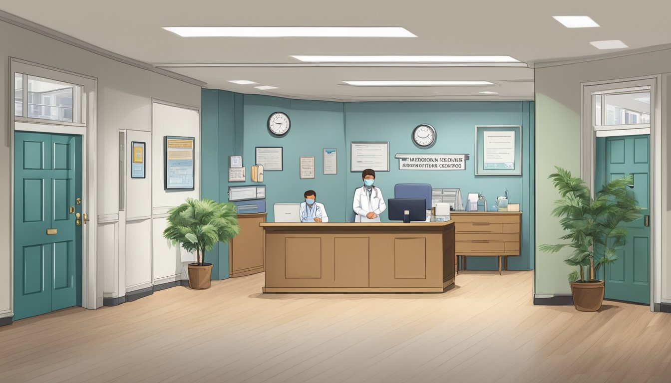 A doctor's office with a sign reading "Frequently Asked Questions Dr Liew Kay Choon Reginald - The Harley Street Heart & Vascular Centre | SG Cardiologist" on the door
